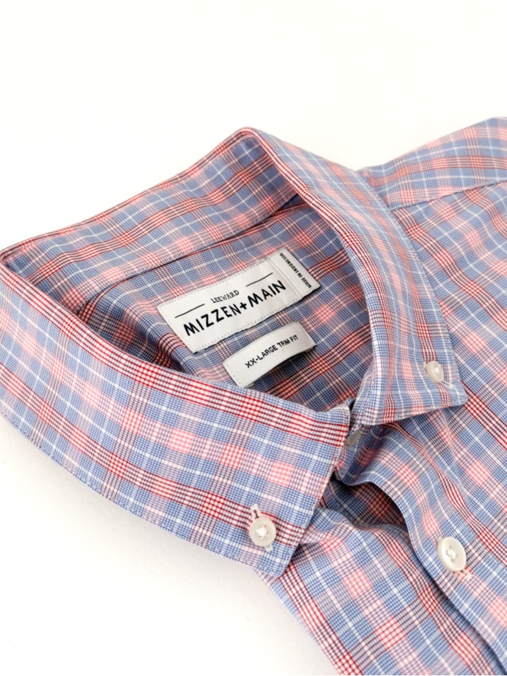 New Mizzen + Main Trim Leeward  Button Down Shirt Plaid Light XXL White Men's - Picture 4 of 12